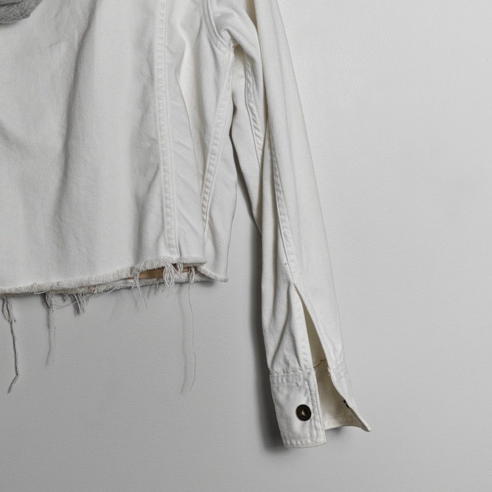 RAG & BONE / JEAN Button Up White Jean Jacket With Gray Hood Size Xsmall - Picture 12 of 16